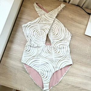 New Cala De La Cruz Susana One Piece Swimsuit Swim Cream Swirl Halter Large